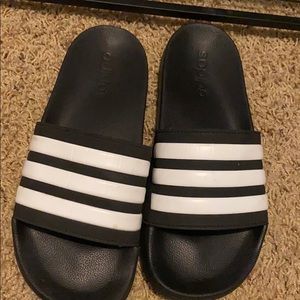 black and white adidas slides